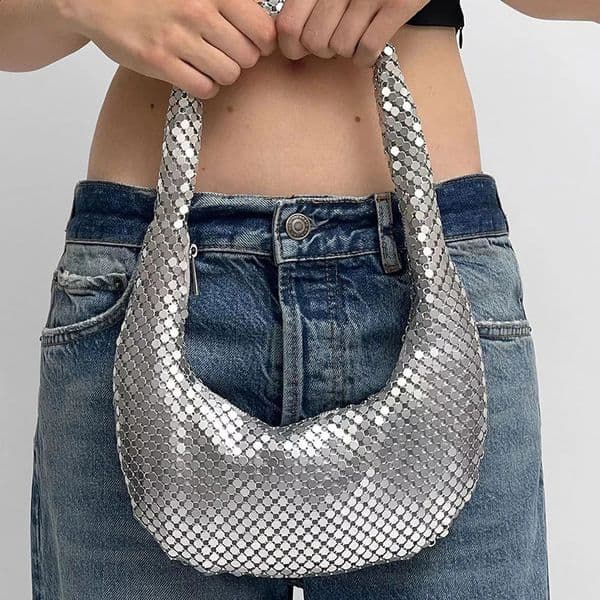 Handle Shining Evening Clutch Bag Purses and Handbag Silver Shoulder Hobo Bags For Wedding Party 240827