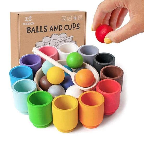 Baby Montessori wooden toy rainbow ball and cup color classification game fine car early education learning toy childrens gift W240827
