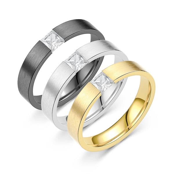 Simple Ring Stainless Steel with Diamond Couple Jewelry for Men Women Ring Engagement Birthday Gifts