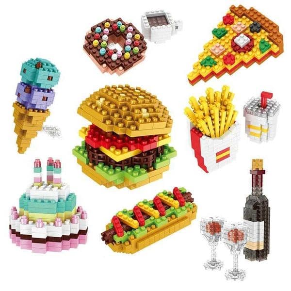 Mini building blocks fast food 3D model blocks DIY hamburgers french fries wine mini particle puzzles childrens assembly toys gifts CL240827