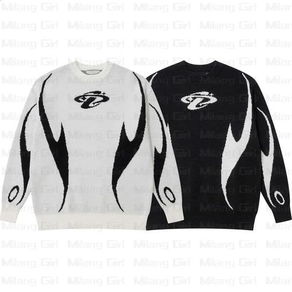 Star print Gothic black knitted Y2K winter oversized mens sweater Holloween 2000 punk couple skydiving youth clothing 240826