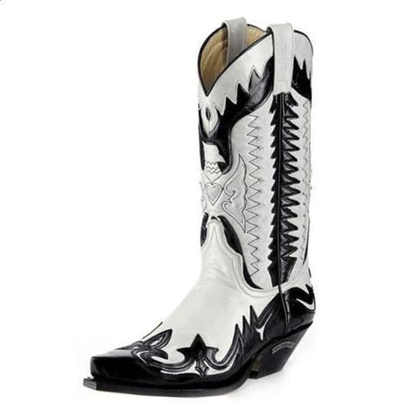 Mens Western Cow Boots Males Pointed Toe Outdoor Mid-calf Handmade Retro Shoes Black White Boots for Men Zapatos De Hombre 240819