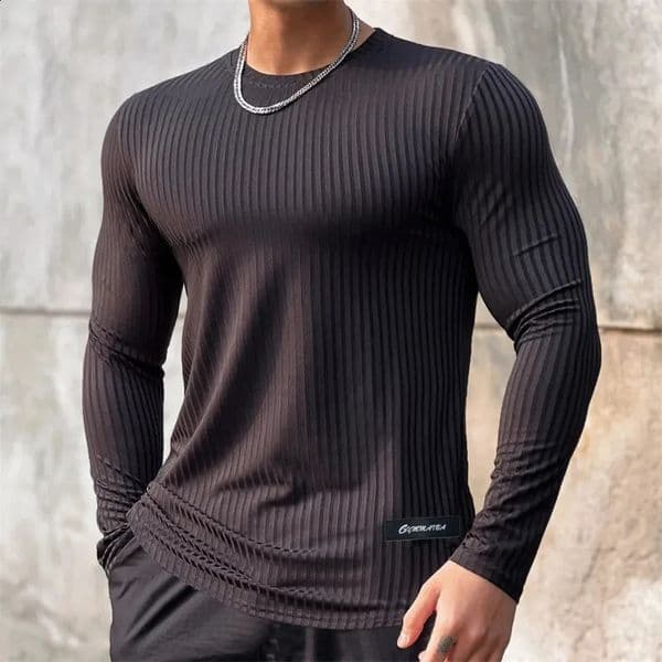 SpringAutumn Sports Tshirt Mens Fast Drying Long Sleeve Shirt Fitness Training with Running Tight Top 240827