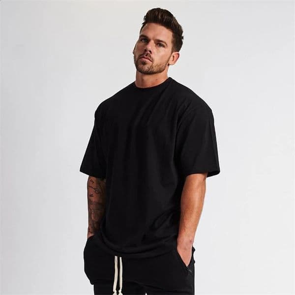 Plain Gym Clothing Fitness Wear Oversized T Shirt Men Hip Hop Sportswear Loose Short Sleeve Tshirt Muscle Bodybuilding 240823