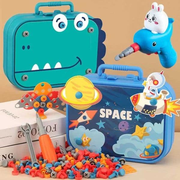 Childrens toy kit electric drill screw nut 3D puzzle toy pretend to play with dinosaur drill assemble childrens educational toys W240827