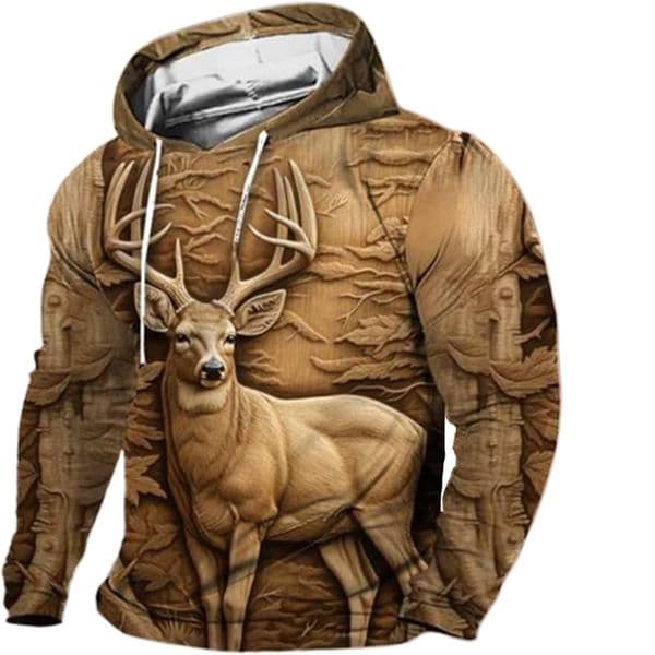 Hoodie For Mens Womens Men Retro Outdoor 3D Engraved Deer Hunting Print Hooded Sweatshirt Animal Hoodies Printed Graphic Sweatshirt Pullover Free shipping