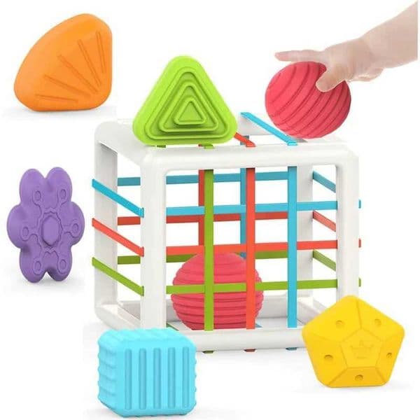 Montessori 1-year-old baby sorting toys colored cubes and 6 pieces of multi-sensor shape development learning toys W240827