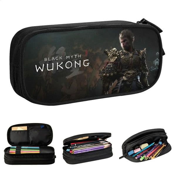 Cute Black Mythical Pencil Box Monkey King Western Game Journey Pencil Box Girl Boy Pencil Bag School Supplies 240827