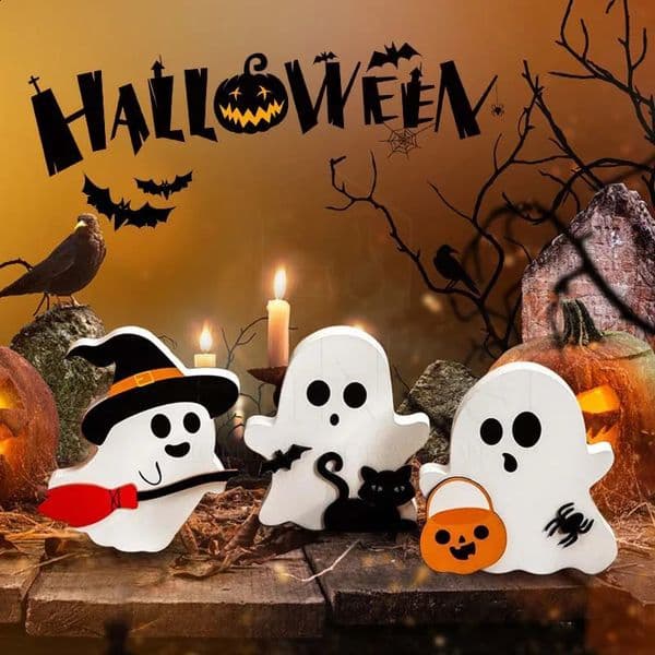 3 pieces/set of cute wooden pumpkin ghost quirky brooms for Halloween desktop decoration party home decoration craft 240827