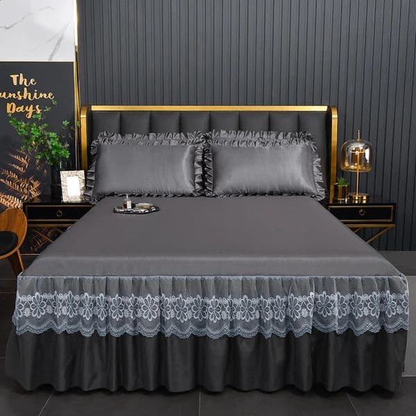 Linen bedding packaging surrounded by solid ultra-fine fiber el high-quality fabric bedding collection lace ruffled bedding 240827