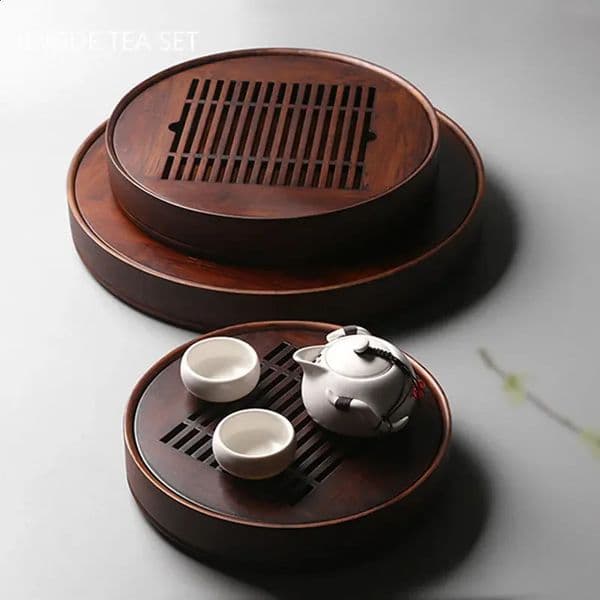 Large capacity water storage bamboo tray exquisite circular tea board Chinese tea set decoration traditional tea set 240828