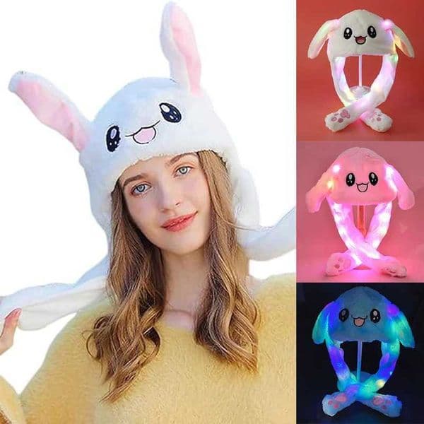 Creative Luminous Plush Animal Hat Birthday Holiday Christmas Plush Toy Hat Funny Gift For Kids LED Funny Bunny Ear Jumping Hat Y240827