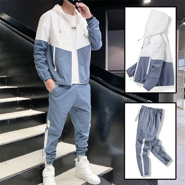 Drop Patchwork Hip Hop Casual Mens Sets Korean Style 2 Piece Sets Clothes Men Streetwear Fitness Male Tracksuit 240827