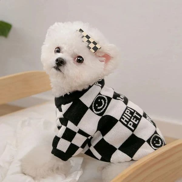 Dog Sweater Winter Puppy Clothes Warm Chessboard Cardigan Cat Pet French Bulldog Dachshund Coat Jacket 240828
