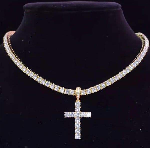 Pendant Necklaces Men Women Hip Hop Cross Necklace With 4mm Zircon Tennis Chain Bling Iced Out Jewelry Necklace Fashion Valentine's Day Gift