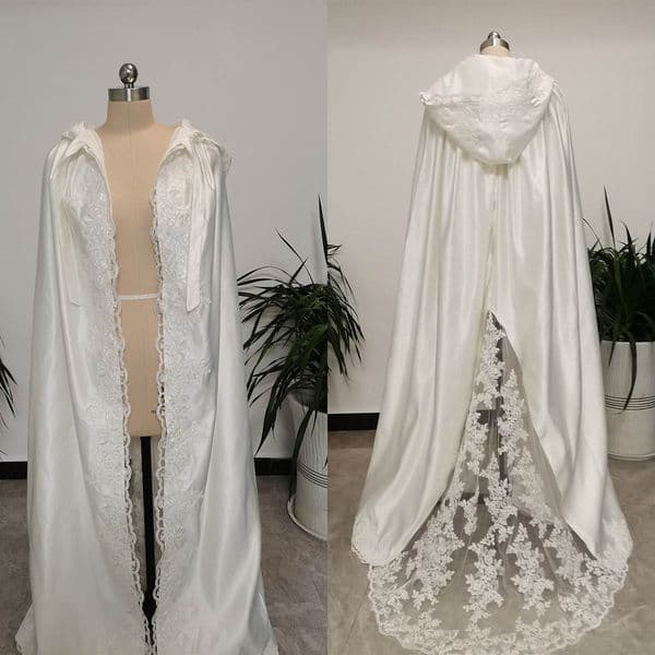 Elegant Bride Winter Warm Lace Long Wedding Cloak Hooded Cape New Jacket Bridal Wrap Custom Made