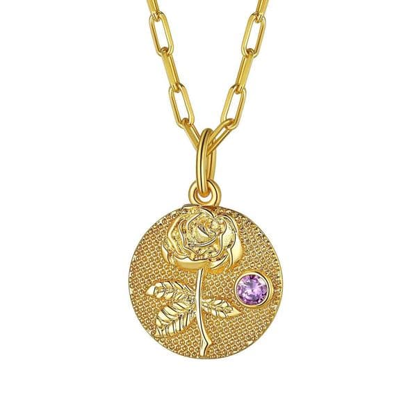 ChainsPro Coin CZ Dainty Birth Month Flower Disc Pendant Necklace Carving Personalized Birthday Jewelry for Her W240828