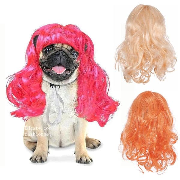 Dog Cat Cosplay Wig Long Blonde Curly Hair with Adjustable Elastic Bands Pet Wigs for Halloween, Christmas, Festivals, Pet Cosplay Costumes Accessories for Dog Cat (Red)