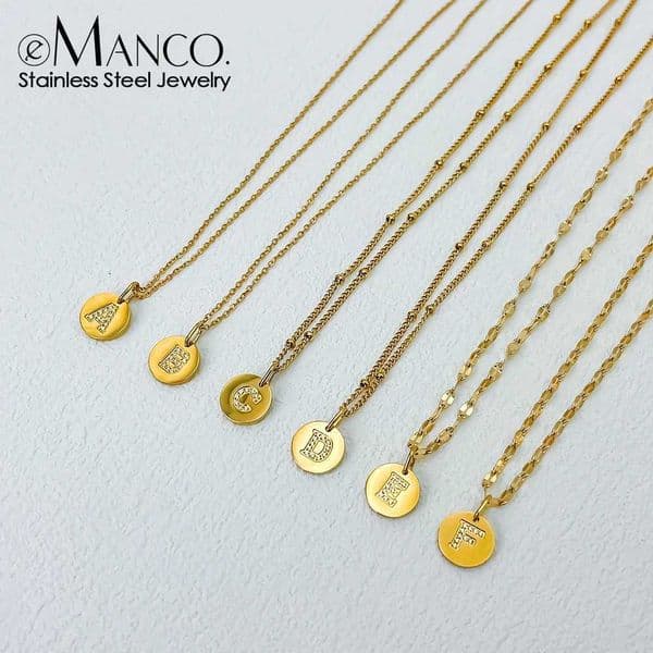 EManco letter necklace glossy zirconia jewelry personalized stainless steel birthday gift exquisite jewelry W240828