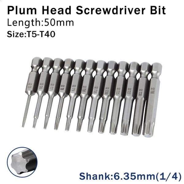 1012 pieces of plum blossom screwdriver bit 50mm long S2 hexagonal handle drill electric tool 240828