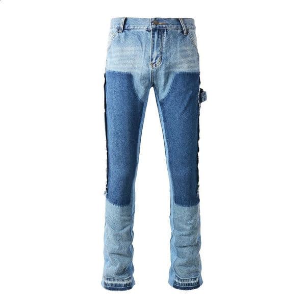 European and American High Street Washed Splicing Multipocket Blue Flared Jeans Retro Brushed Pants Trendy Denim Trousers 9307 240826Z