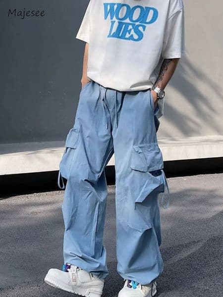 Cargo Pants Men Fashion Solid Spring Summer Multi Pockets Streetwear Breathable Japanese Style Male Versatile Trousers 240830