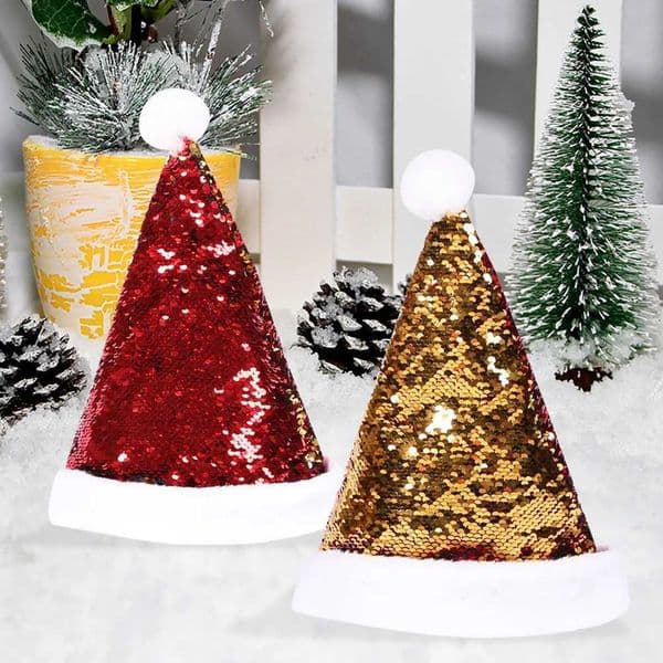 Christmas Santa Hat Sequin Hat Xmas Cap Holiday Costumes Accessories Decoration Party Supplies Golden Hats 230920