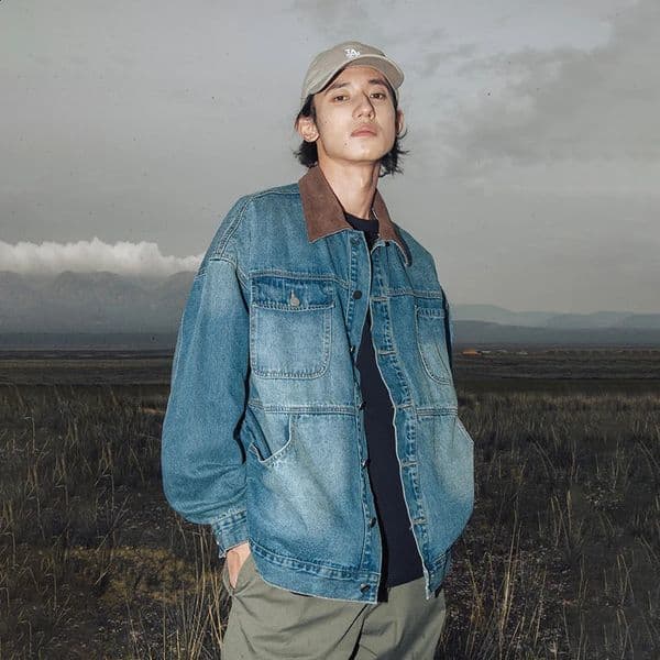 TFETTERS 2024 Spliced Men Denim Jacket American Autumn Winter Corduroy Neckline Punk Jackets for Men Hip Hop Streetwear 240820