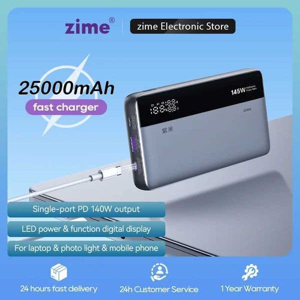 Cell Phone Power Banks zime Pro 145W 25000mAh Power Bank PD Fast Charging Portable With External Battery For Macbook Pro/Air iphone Series And More y240830
