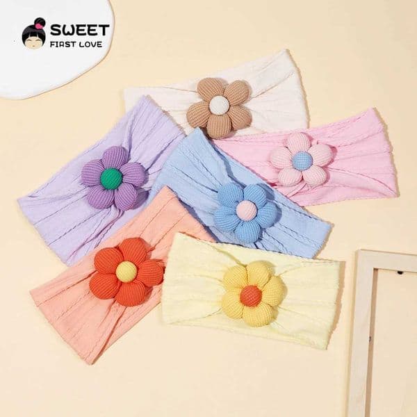 Flower baby girl cotton headband cable knit turbo headband multi-color shower gift childrens hair accessories children CL240830