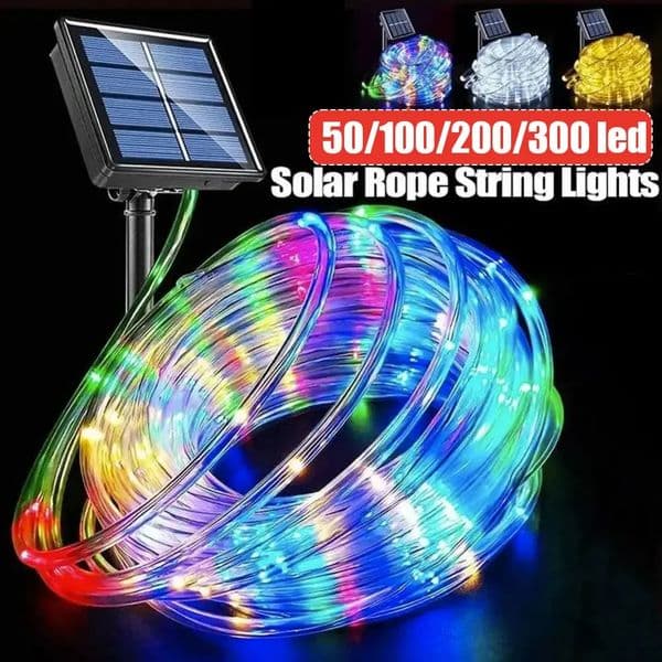 Outdoor solar tube rope LED lamp garden Christmas decoration fairy string lamp 32m/22M/12M/7M outdoor wedding party LED lamp 240829