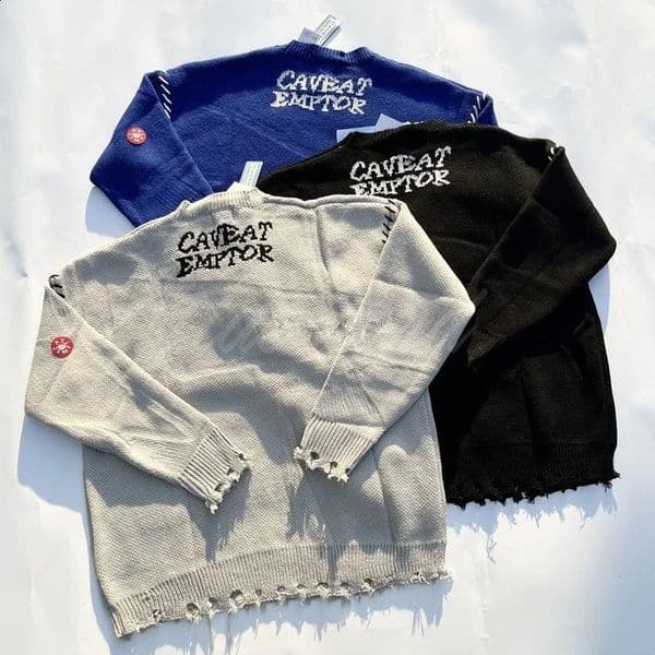 Winter eyelets damage sportswear letters loose sportswear for couples CAV EMPT mens knitted zippered sportswear 240829