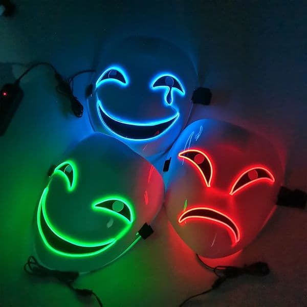glowing neon lights Japanese anime masks LED role-playing masks dark Halloween party props glowing horror masks supplies 240829