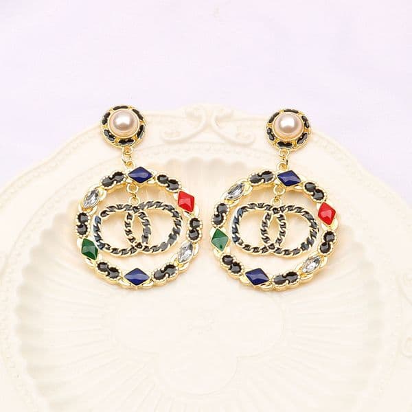 Mixed Style Simple Sier Letters Stud Famous Women Geometry Round Crystal Rhie Pearl Earring Wedding Party Designers Jewerlry Christmas Gifts