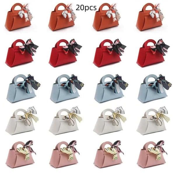 20 pieces of leather gift bags bow tie ribbon packaging bags wedding most popular distribution bags Christmas candy packaging boxes mini handbagsX240831