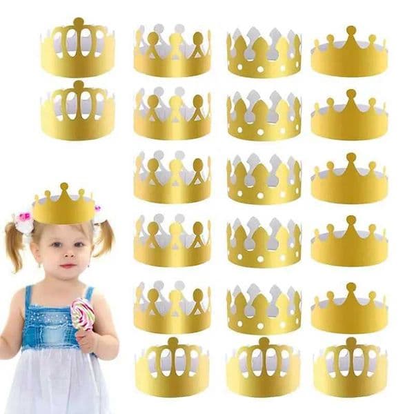 20 pieces of adjustable gold foil party crown paper king hat gold foil party crown 4 birthday styles W240830
