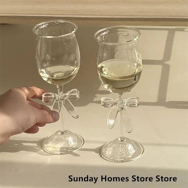 Transparent Glass 3D Gemstone Bow Wine Champagne Coupe Sparkling Beverage 240830