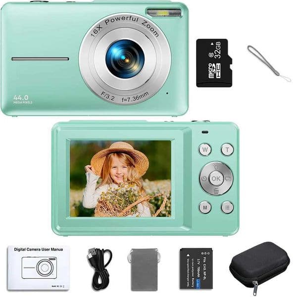 FHD 1080P Childrens Digital Camera with 32GB SD Card 16X Digital Zoom 48MP 2.4-inch LCD Video Blog Camera M240831