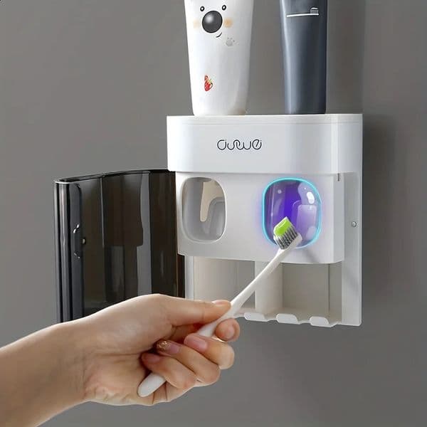2026 New 1Pc 4 Piece Toothpaste Tube Squeezer Toothbrush Holder Set Self Adhesive Plastic For Adults And S Bathroom Accessories 240830 Free