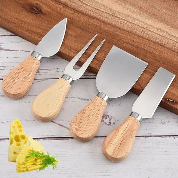 4pieceset wooden handle knife set bamboo cheese cutter slicer kitchen stainless steel cooking accessories 240830