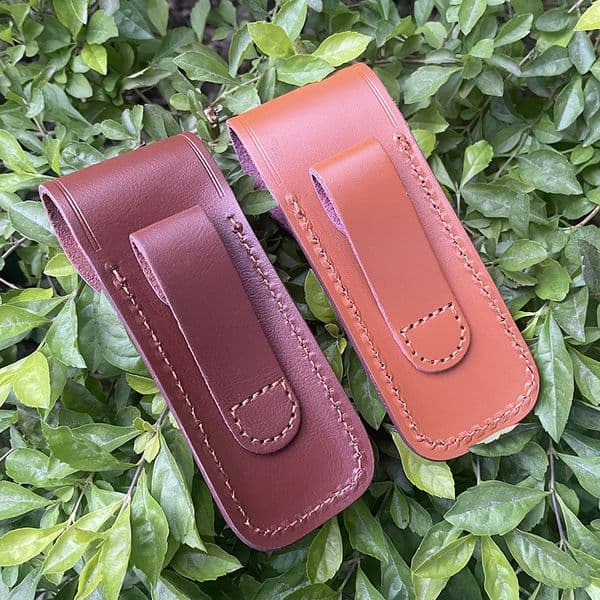 S2271 Two layer knife genuine cowhide folding knife sheath 4 8 Folding Pocket EDC Knife Case Portable Pouch Knife Leather Holster with Snap Closure and Belt Loop