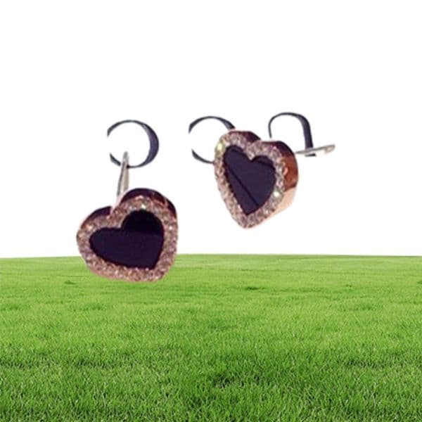 Luxury 925 silver designer earring womens love Heart Stud love earrings for Women Girls Rose Gold classic diamond jewelry Black fa