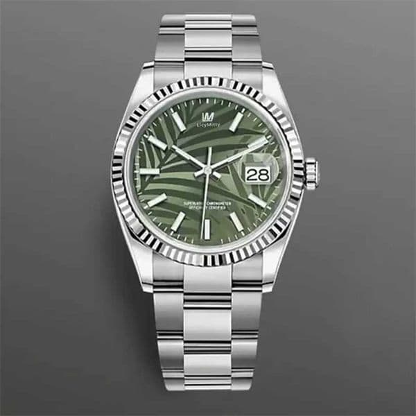 Designer's new style watch Watch New Luxury 41mm Green Leaf Stripe Print Dial Sapphire Crystal Stainless Steel Automatic Mechanical