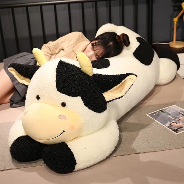 1pc 90cm110cm Lovely Milk Cow Plush Toys Cartoon Stuffed Animal Cattle Dolls Sleeping Pillow For Baby Girls Birthday Gifts 240223