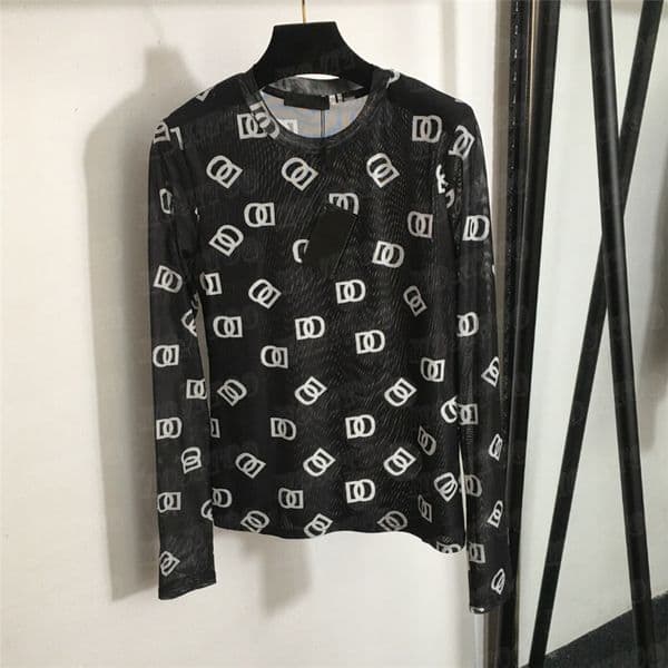 Classic Letter Mesh T Shirts Tops Lady Bottoming Shirts Thin Breathable Pullover Tops Designer Fashion Hoodies Clothes