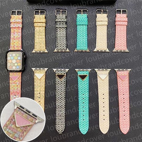 Designer Apple Watch Band Smart Straps for apple watch series 9 8 3 4 5 6 7 SE Ultra Bands 38MM 42MM 40mm 45mm 44mm 49mm Luxury Triangle P Leather Fabrics Woven Watchband