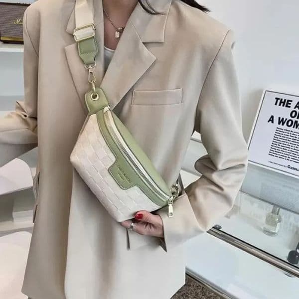 Women Bumbag Designers Elegant Plaid PU Leather New Waist Fashion Belts Bags Stylish Fanny Pack Wide Strap Crossbody Chest Bag