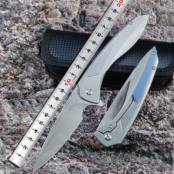 A5026 High End Flipper Knife M390 Satin Blade CNC TC4 Titanium Alloy Handle Ball Bearing Outdoor Camping Hiking Fishing EDC folding knife Pocket Knives
