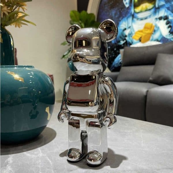 Decorative Objects Figurines 26cm Platingbrick 400 Sier Statue Resin Bear Violent Bear Sculpture Model Room Home Decor Figures Action figure made by hand W250721