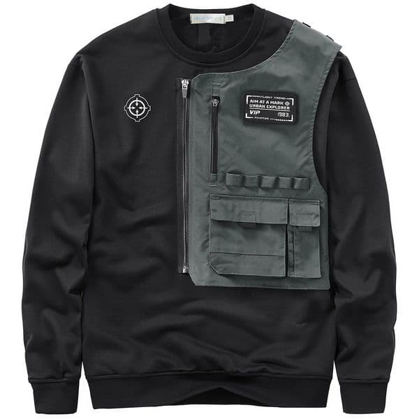 Trendyol Men Black Techwear 100 Cotton Patch Stich Long Sleeve TShirts Autumn Mens Oversized Locomotive Style Tooling T Shirt 240312Z